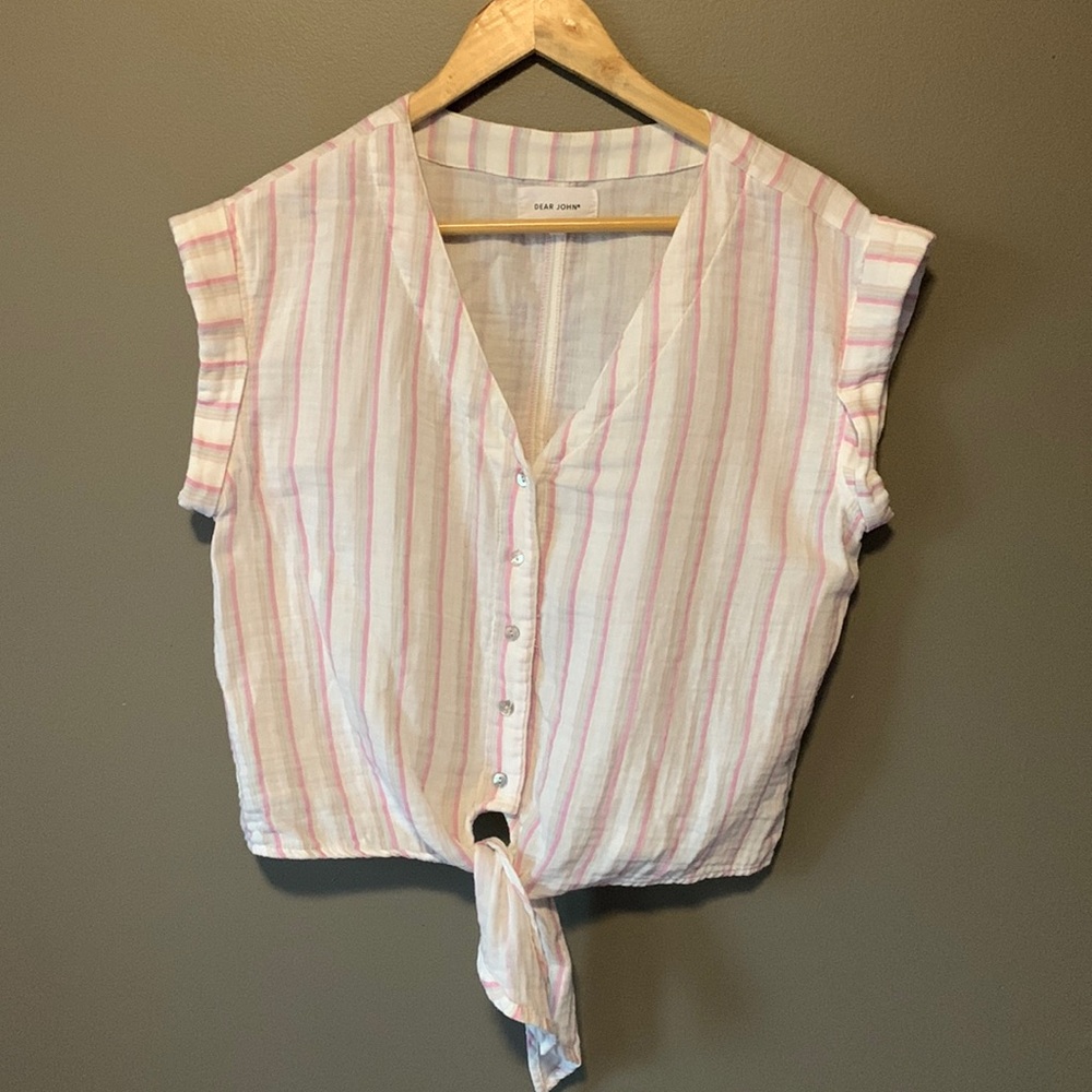Dear John women’s short sleeve button-down tie shirt top.  Size small